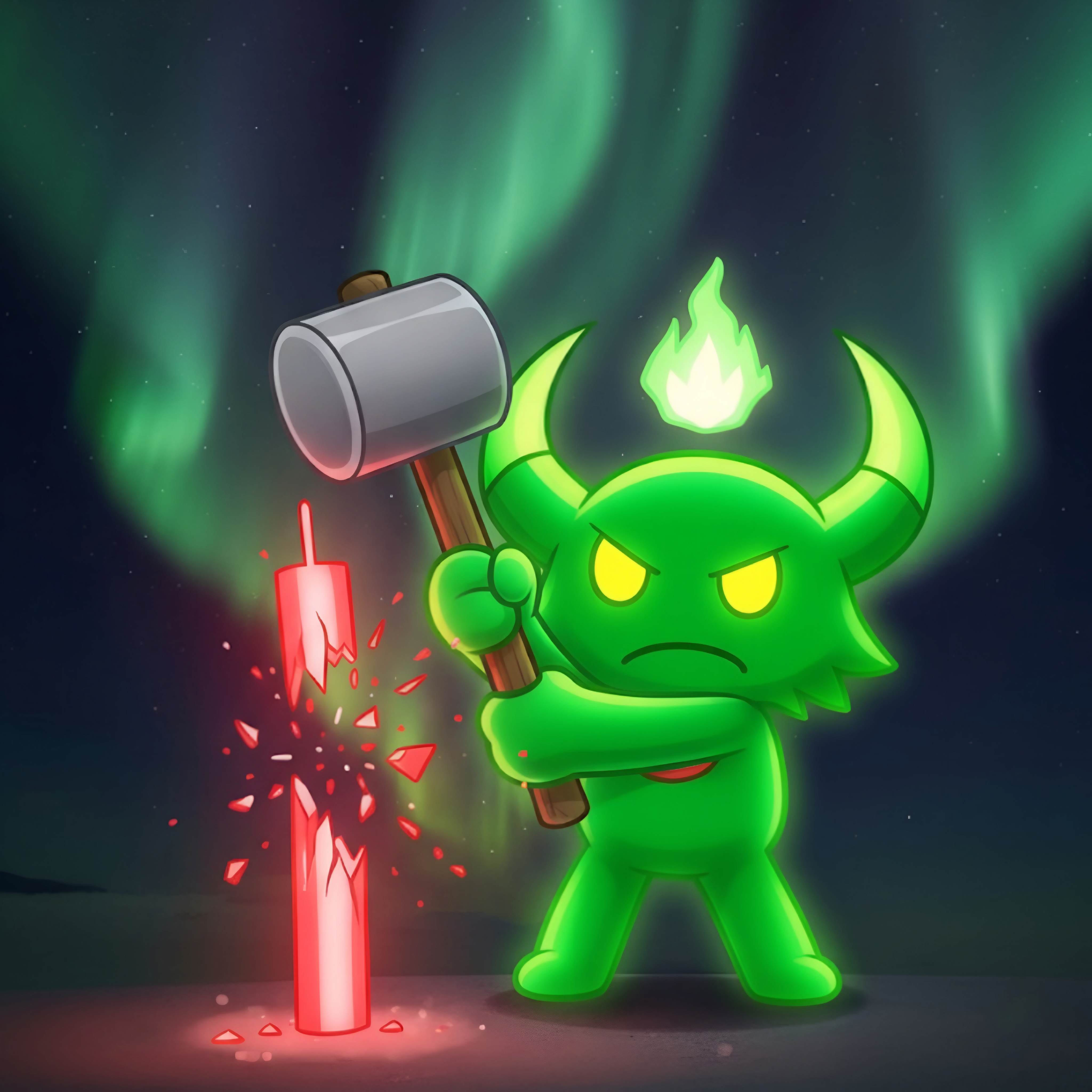 A glowing green glo character